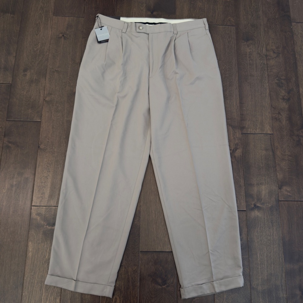 Arrow Mens ExactFit Double Pleated Cuffed Dress Pants Almond Beige‎ 36W 30L NEW